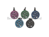 CZ Micro Pave LOVE Round Pendant with bail, Cubic Zirconia Blue Fuchsia Black Green Love Pave Pendant,13x15mm, sku#X105