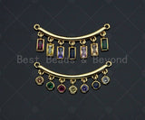 Rainbow CZ Round Rectangle Dangle Connector, CZ Micro Pave Pendant, Necklace Pendant, 13x36mm, sku#JL02