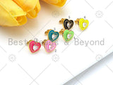 CZ Heart on Enamel Heart Stud Earrings,Sku#O67