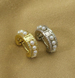 CZ Pearl Huggie Earrings, Sku#B177