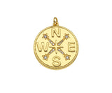 Gold Filled CZ Micro Pave Compass On Round Coin Shape Pendant, 18k Gold Filled Medallion Charm, Necklace Bracelet Pendant,25x27mm,Sku#Z1359