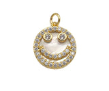 Mother-of-pearl Inlay Smiley Face Round Pendant/Charm, Cubic Zirconia Pendant Charm, MOP Charm, 18x16mm,Sku#L368