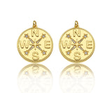 Gold Filled CZ Micro Pave Compass On Round Coin Shape Pendant, 18k Gold Filled Medallion Charm, Necklace Bracelet Pendant,25x27mm,Sku#Z1359