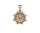CZ Micro Pave Helm Shape Charm/Pendant, Dual CZ Sailer Wheel Shape Charm, Pave Pendant Charm,13x15mm, Sku#F1217