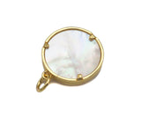 Mother-of-pearl Inlay Smiley Face Round Pendant/Charm, Cubic Zirconia Pendant Charm, MOP Charm, 18x16mm,Sku#L368