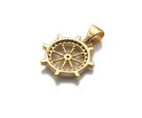 CZ Micro Pave Helm Shape Charm/Pendant, Dual CZ Sailer Wheel Shape Charm, Pave Pendant Charm,13x15mm, Sku#F1217