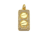CZ Micro Pave 18k Gold Duble Button On  Rectangle Pendant, Cubic Zirconia Medallion Pendant Charm, CZ Screw Pendant,11x23mm, Sku#LK203