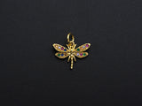 Colorful CZ Micro Pave Dragonfly Shape Pendant,Cubic Zirconia Dragonfly Charm, Gold Tone, 12x16mm,sku#Z739