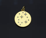 North Star on Disc Round Coin Pendant,North Star Cubic Zirconia Pendant, Silver/Gold Plated,16x19mm,Sku#F1267