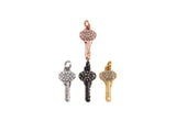 CZ Micro Pave Key Shaped Pendant/Charm, Small Key Charm, Cubic Zirconia Pave Charm, 8x16mm, sku#F1139C