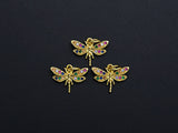 Colorful CZ Micro Pave Dragonfly Shape Pendant,Cubic Zirconia Dragonfly Charm, Gold Tone, 12x16mm,sku#Z739