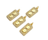 CZ Micro Pave 18k Gold Duble Button On  Rectangle Pendant, Cubic Zirconia Medallion Pendant Charm, CZ Screw Pendant,11x23mm, Sku#LK203