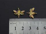 Colorful CZ Micro Pave Dragonfly Shape Pendant,Cubic Zirconia Dragonfly Charm, Gold Tone, 12x16mm,sku#Z739
