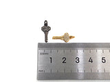 CZ Micro Pave Key Shaped Pendant/Charm, Small Key Charm, Cubic Zirconia Pave Charm, 8x16mm, sku#F1139C