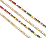 3 mm tennis chain, 18kt Gold plated Rainbow/Clear Pavecrystal diamond Necklace, Dainty Necklace, Fashion Jewelry, 16inch,sku#LD54