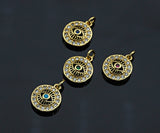 CZ Micro Pave Evil Eye On Round Pendant,Cubic Zirconia Round Evil Eye Pave Pendant Beads, Pave Charm, 11x13mm, SKU#F1190