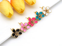 CZ Micro Pave Colorful Lilac Flower Enamel Earrings, Enamel Flower Stud Earrings, Enamel Pave Jewelry, 21x26mm, Sku#J323