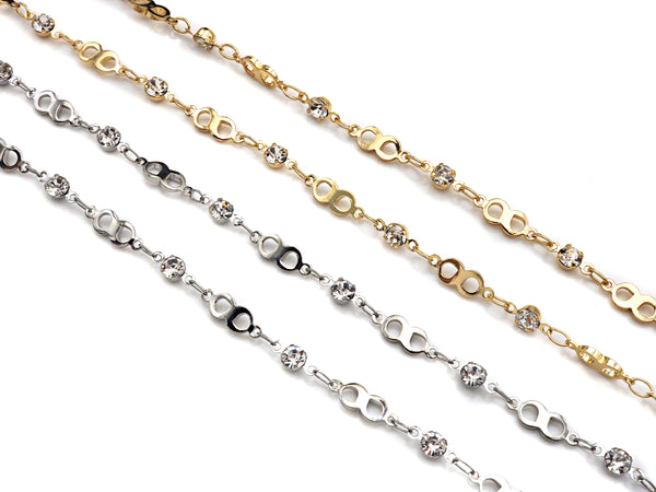 Dainty Infinity link Cubic Zirconia Chain, Chain Supplies, Bulk Chain for Rosary Necklace Bracelet Supply, 5x13mm,sku#M354