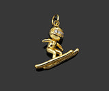 Gold Filled CZ Micro Pave Skiing Shape Pendant, 18K Gold Filled Skiing Charm, Necklace Bracelet Charm Pendant, 18x15mm,Sku#Y470