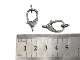 CZ Micro Pave Teardrop Lobster Claw Clasp, Antique Silver Plated Cubic Zirconia Clasp, 12x23mm,sku#H174