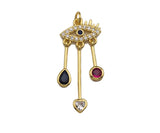 Clorful CZ Micro Pave Evil Eye With Heart Teardrop Coin Pendant Shape Charm Pendant, Cubic Zirconia Evil Eye Charm,16x38mm,Sku#LK159