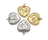 High Polished Hand and Foot On Heart Shape Charms,  18x18mm,Sku#F1273C