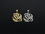 CZ Micro Pave Rose Flower Pendant/Charm,Cubic Zirconia Paved