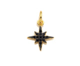 CZ Pave Gold Black CZ On North Star Shape Pendant, Star Charm, Star Pave Pendant, Gold plated, 10x12mm, Sku#Z1152
