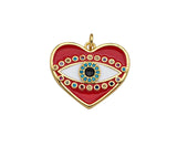 Gold Filled White Enamel Evil Eye On Red Enamel Heart Pendant,CZ Micro Pave 18K Gold Filled Enamel Charm, Enamel Jewelry, 24x21mm,Sku#Y457