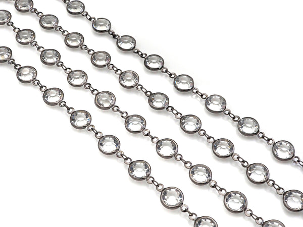 Clear Crystal Rosary Bezel Chain, 8mm beads size, Clear Crystal beaded Rosary Chain, Boho Jewelry Chains, wholesale chain, sku#V94