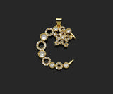 CZ Micro Pave Moon and Five Point Star Shape Pendant, Sku#F1395C