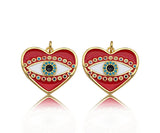 Gold Filled White Enamel Evil Eye On Red Enamel Heart Pendant,CZ Micro Pave 18K Gold Filled Enamel Charm, Enamel Jewelry, 24x21mm,Sku#Y457