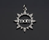CZ Micro Pave Mom On Sunflower Round Ring Pendant/Charm,Cubic Zirconia Paved Charm, Necklace Bracelet Charm Pendant,19x21mm, sku#L376