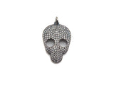 Rhodium CZ Micro Pave Skull Head Pendant, Antique Silver Tone, Cubic Zirconia Pave Skull Pendant,18x31mm,sku#X126