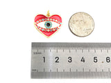 Gold Filled White Enamel Evil Eye On Red Enamel Heart Pendant,CZ Micro Pave 18K Gold Filled Enamel Charm, Enamel Jewelry, 24x21mm,Sku#Y457
