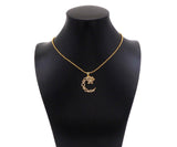 CZ Micro Pave Moon and Five Point Star Shape Pendant, Sku#F1395C