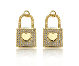 CZ Micro Pave Heart On Lock Shape Pendant/Charm,18K Gold Fil