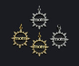CZ Micro Pave Mom On Sunflower Round Ring Pendant/Charm,Cubic Zirconia Paved Charm, Necklace Bracelet Charm Pendant,19x21mm, sku#L376