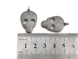 Rhodium CZ Micro Pave Skull Head Pendant, Antique Silver Tone, Cubic Zirconia Pave Skull Pendant,18x31mm,sku#X126