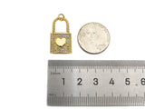CZ Micro Pave Heart On Lock Shape Pendant/Charm,18K Gold Fil