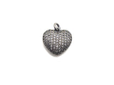Rhodium CZ Micro Pave Heart Shape Pendant, Antique Silver Tone, Cubic Zirconia Pave Heart Pendant, 15mm,sku#X127