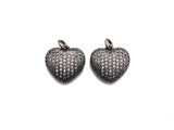Rhodium CZ Micro Pave Heart Shape Pendant, Antique Silver Tone, Cubic Zirconia Pave Heart Pendant, 15mm,sku#X127