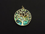 Abalone InlayTree Round Pendant/Charm, Gold Wire Tree Cubic Zirconia Pendant, Abalone Charm, 22x24mm,Sku#Z892