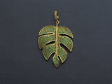 Green CZ Micro Pave Large Leaf  Pendant/Charm, Leaf Cubic Zirconia Pendant, 24K Gold Tone,31x42mm,Sku#F1071
