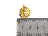 Medallion Heart Pendant/Charm, Embossment Heart Disc Pendant, Cubic Zirconia Pendant, Gold Tone, 18x20mm, Sku#Z693
