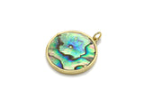 Abalone InlayTree Round Pendant/Charm, Gold Wire Tree Cubic Zirconia Pendant, Abalone Charm, 22x24mm,Sku#Z892