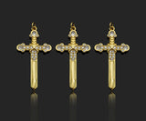 Gold Filled CZ Micro Pave Cross Sword Shape Pendant, 18K Gold Filled Cross Charm, Necklace Bracelet Charm Pendant, 40x21mm,Sku#Y459