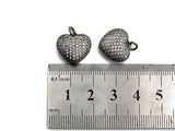 Rhodium CZ Micro Pave Heart Shape Pendant, Antique Silver Tone, Cubic Zirconia Pave Heart Pendant, 15mm,sku#X127