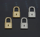CZ Micro Pave Lock Shape Pendant, Dainty Gold Silver Lock Charm,Necklace Bracelet Charm Pendant, 16x26mm,Sku#F1256