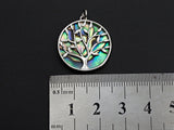 Abalone InlayTree Round Pendant/Charm, Gold Wire Tree Cubic Zirconia Pendant, Abalone Charm, 22x24mm,Sku#Z892